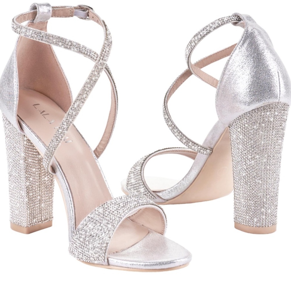 Lala Ikai Chunky Block Heel Silver Stripy sandals Size 37/7